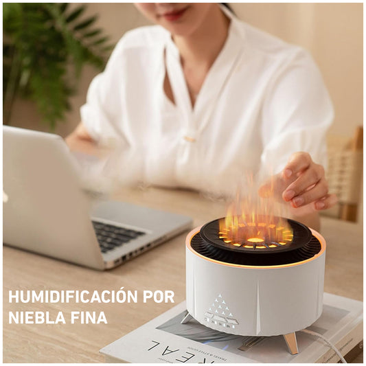 Humidificador Aromaterapia V28 LED efecto fuego Aire Blanco