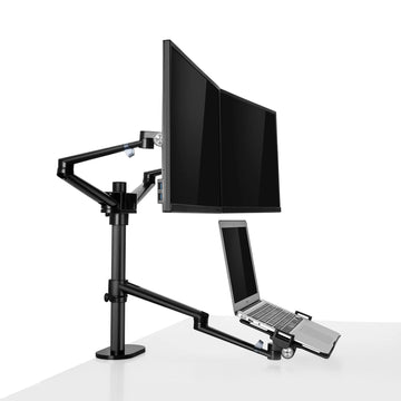 Soporte de Aluminio brazo doble para monitores hasta 32 y Laptop hasta 17 pulgadas 360°