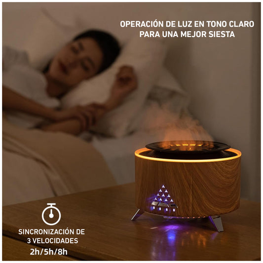 Humidificador Aromaterapia V28 LED efecto fuego Aire Madera