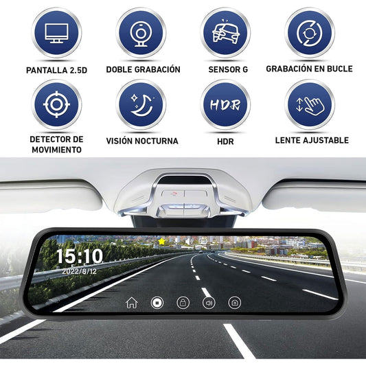 Cámara Espejo retrovisor L1027 WiFi para auto camioneta 1080p DVR táctil 9.6