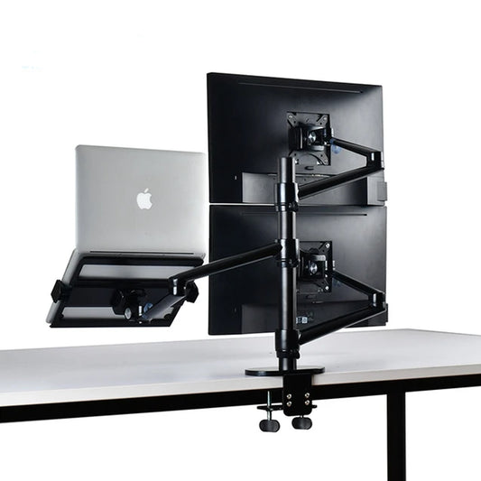 Soporte de Aluminio brazo doble para monitores hasta 32 y Laptop hasta 17 pulgadas 360°