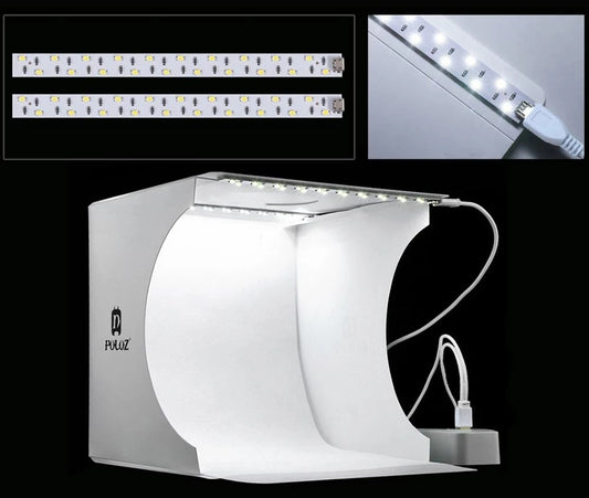 Caja de luz PS01b 22cm Puluz con 2 barras LED para Fotografía.