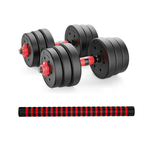 Set mancuernas con pesas 20 Kg + barra recta + guantes DBL03A