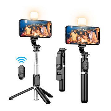 Palo Selfie Trípode Bluetooth Q02S con luz Led extendible celular control remoto