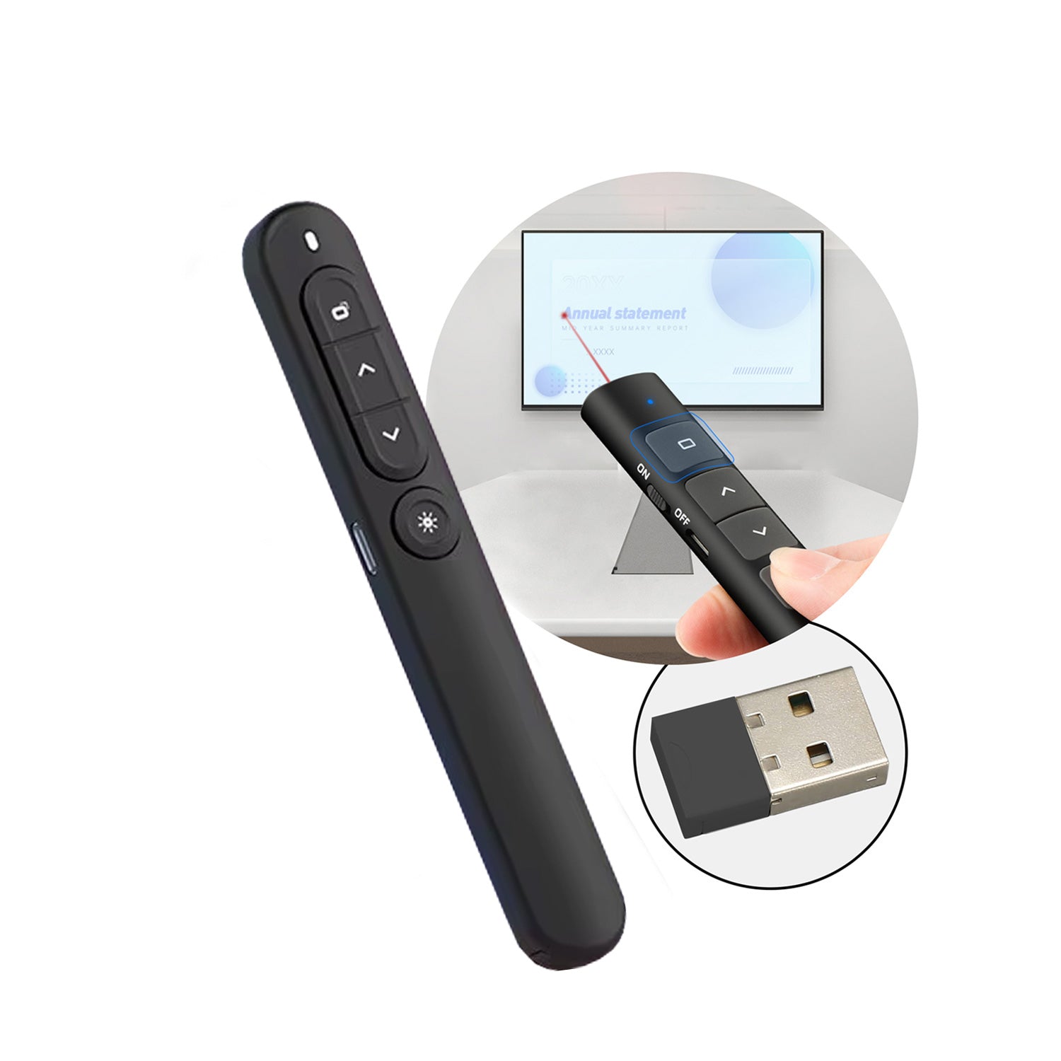 Puntero laser presentador diapositivas luz roja PT2301 batería