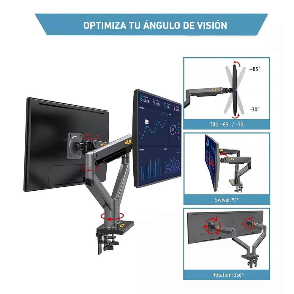 Brazo rack giratorio para 2 monitores de 22 a 32 pulgadas North Bayou
