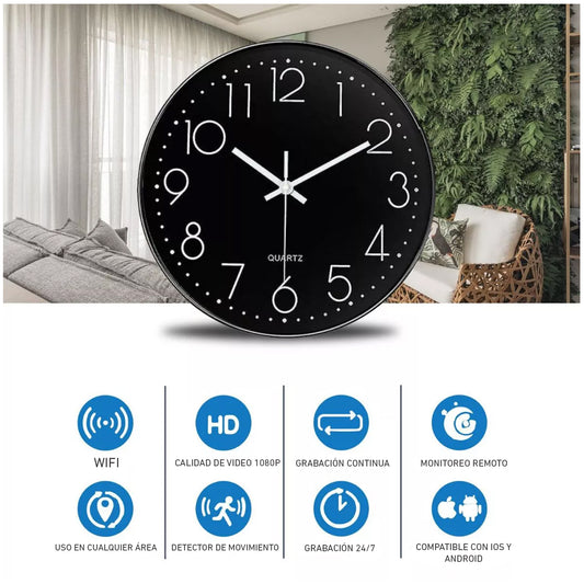 Cámara espía reloj de pared Quartz Wifi 1080P 406W