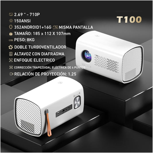 PROYECTOR MINI T100 LED multimedia HD wifi 5000 lúmenes HDMI AV USB