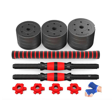 Set mancuernas con pesas 20 Kg + barra recta + guantes DBL03A