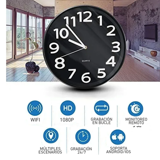 Cámara espía oculta Reloj de pared 1080P Wifi IP408W