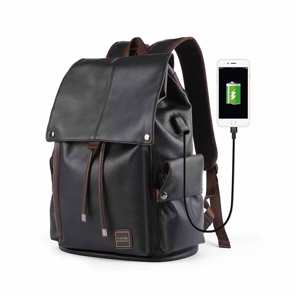 Mochila impermeable vintage Laptop unisex carga USB cuero BPL01