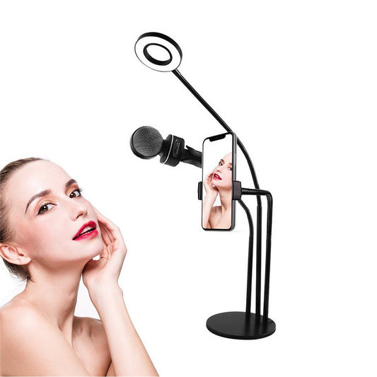 Kit de Selfie con luz Led, Soporte de celular y micrófono RL07_Negro