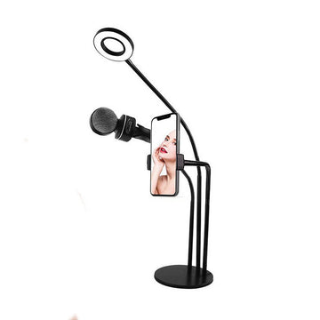 Kit de Selfie con luz Led, Soporte de celular y micrófono RL07_Negro